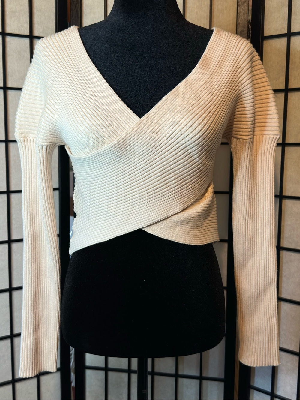 HYFVE Ribbed Knit V-Neck Cropped Wrap Sweater